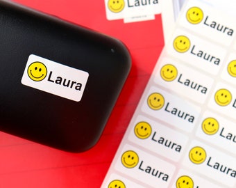 Smiley Face Name Stickers: Waterproof Personalized Labels for Kids