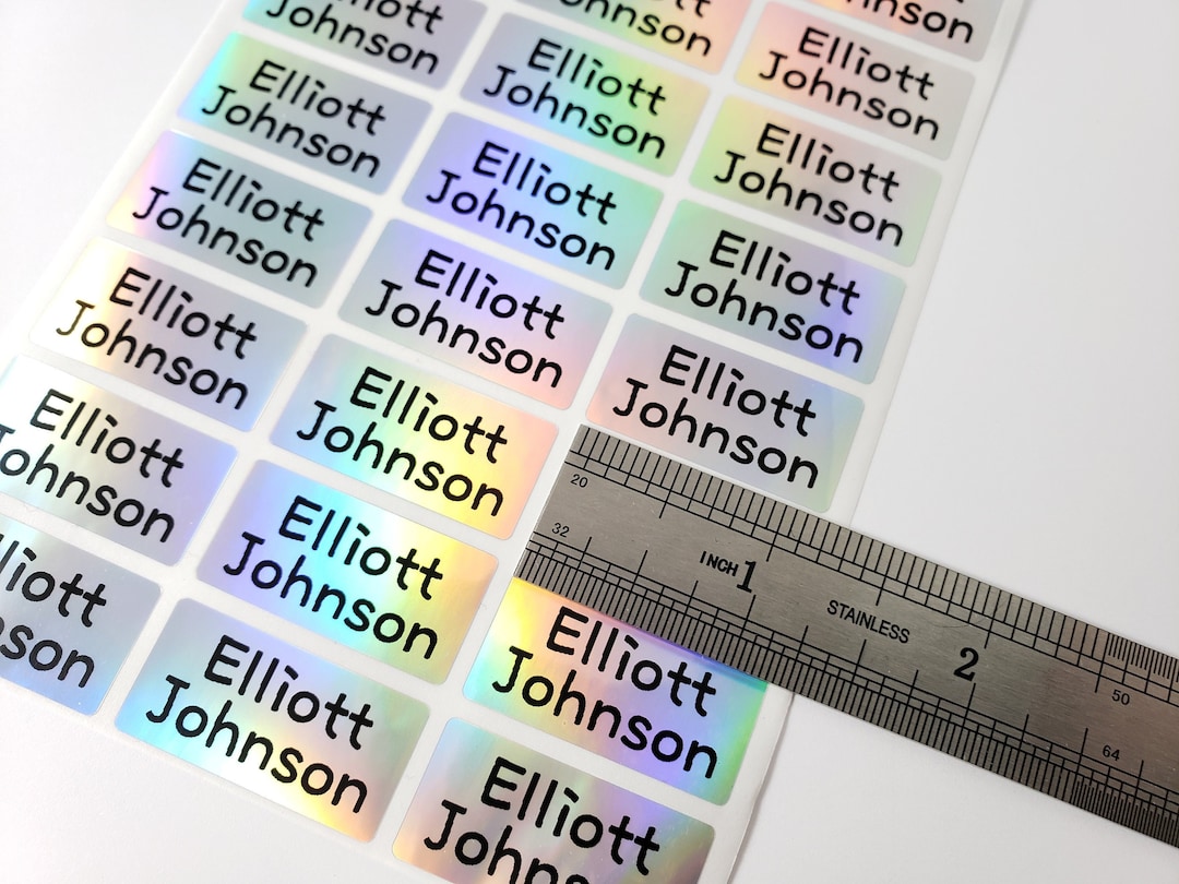 Medium Silver Hologram waterproof Name Stickers Daycare Labels School ...