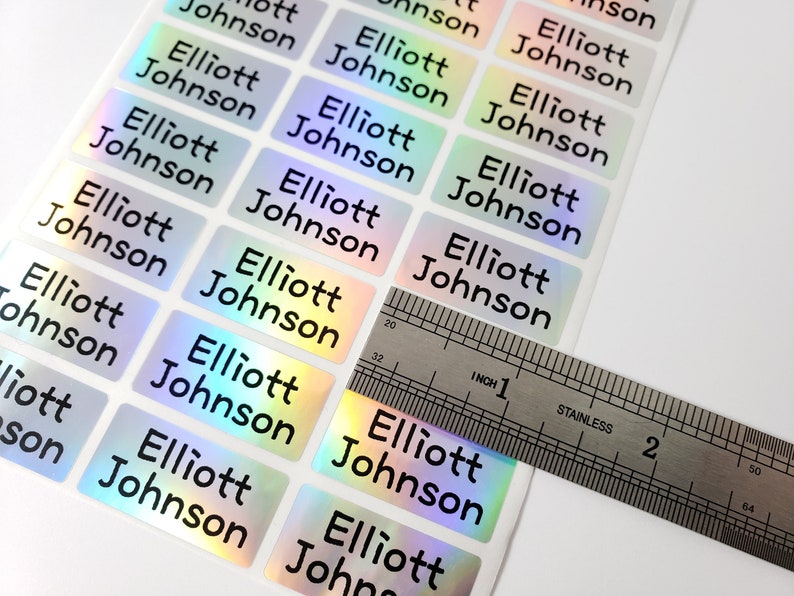 Medium Silver hologram -Waterproof Name Stickers- Daycare Labels- School Labels Hanprinting 