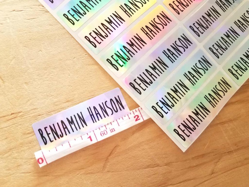 Long Silver Hologram Waterproof Dishwasher Safe Name Stickers for Kids & Daycare Labels- School Label Rectangle Label Bestseller Hanprinting