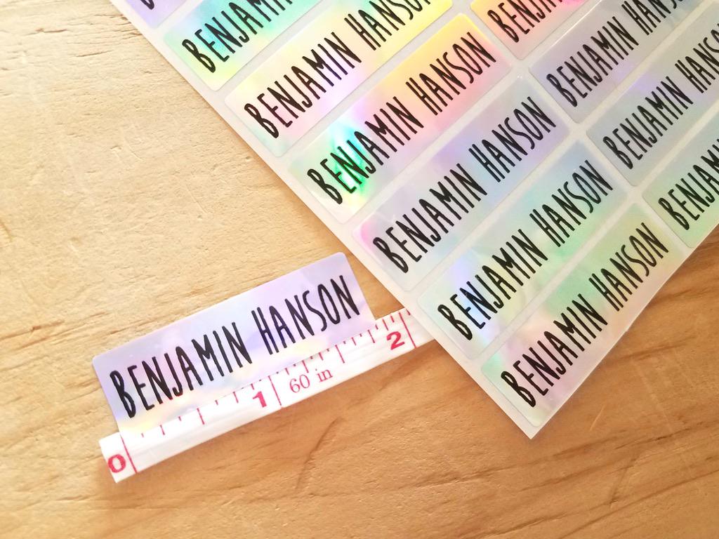 Long Silver Hologram Waterproof Dishwasher Safe Name Stickers for Kids & Daycare Labels- School Label Rectangle Label Bestseller Hanprinting
