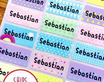 Pastel Pattern Name Stickers: Waterproof School & Daycare Labels