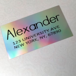 Return Address Labels with Modern Minimal Style Labels - Waterproof Silver Hologram Hanprinting