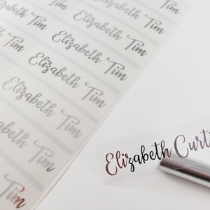 SILVER INK Long Clear -Waterproof Name Stickers- Daycare Labels- School Labels- Long Rectangle Labels Hanprinting