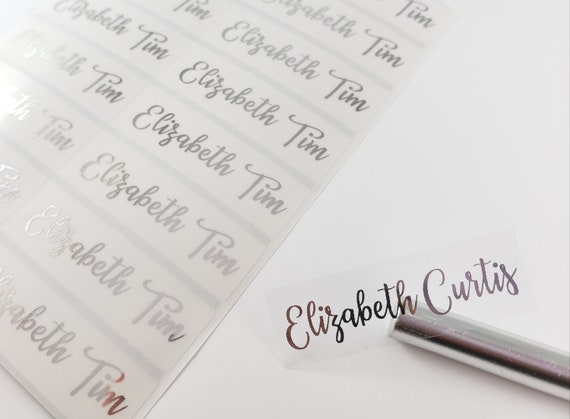 Silver Ink Name Stickers: Clear Waterproof Labels ( 1.85" x 0.5625")