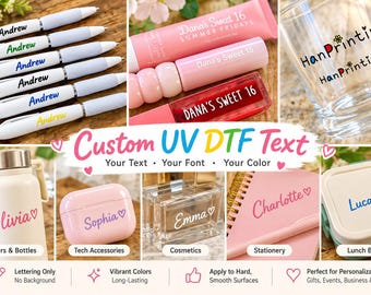 Custom UVDTF Letter Text Transfers, Full Color Decals, Different Name Bulk Transfers, Waterproof Logo Stickers for Hard Surfaces