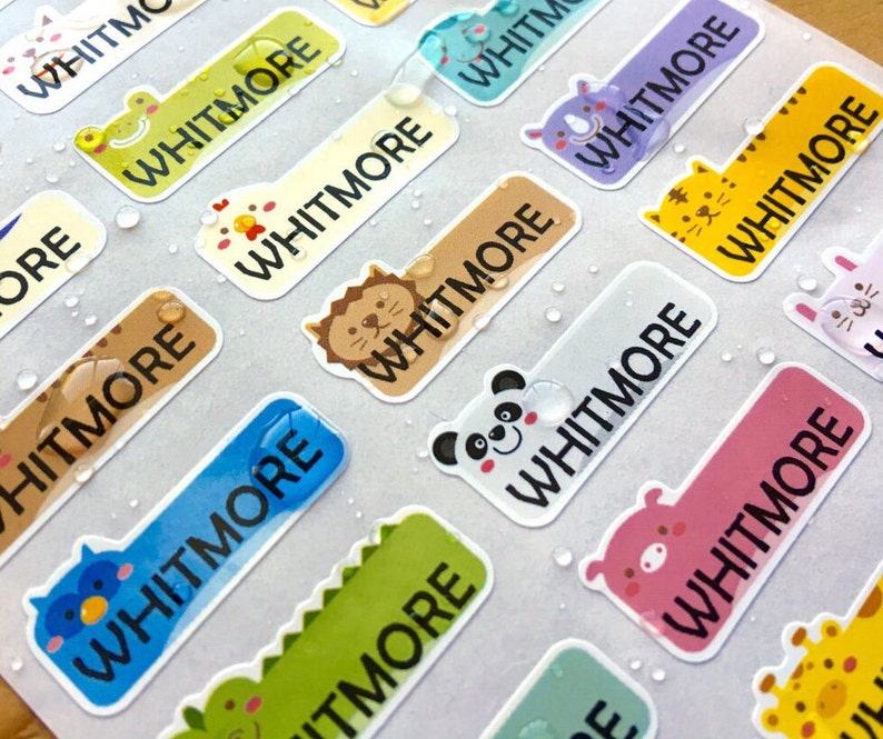 81 Waterproof Name Stickers Daycare Labels Cute Animal Etsy
