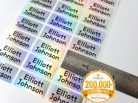 Medium Silver Hologram Name Stickers: Waterproof School & Daycare Labels