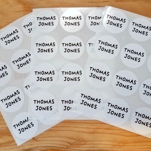 Autocollants nominatifs blancs imperméables de 36 cercles pour étiquettes d'école de commerce et de garderie - Impression d'étiquettes personnalisées