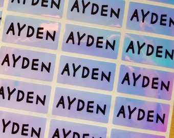 Medium Blue Hologram -Waterproof Name Stickers- Daycare Labels- School Labels Hanprinting