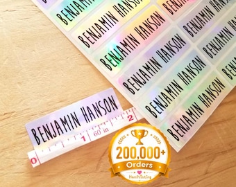 Personalized long silver Hologram Name Stickers: Waterproof School business Labels