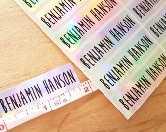 Long Silver hologram -Waterproof Name Stickers- Daycare Labels- School Labels- Long Rectangle Labels bestseller Hanprinting