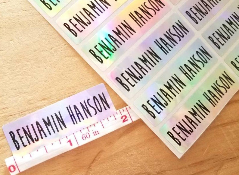 Long Silver hologram -Waterproof Name Stickers- Daycare Labels- School Labels- Long Rectangle Labels Hanprinting 