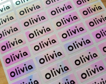 Pink Hologram Small Name Stickers -Daycare Labels- Kids labels- Small Size- Customized Labels - Waterproof LabelsHanprinting