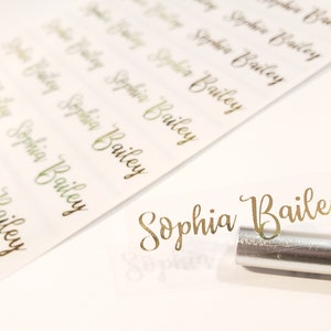Long GOLD Ink on clear labels -Waterproof Name Stickers- Daycare Labels- School Labels- Long Rectangle Labels Hanprinting