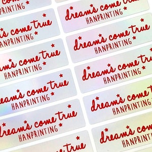 RED INK Long Size on Silver Waterproof Name Stickers for School Business & Daycare Customized Labels - School Labels Hanprinting