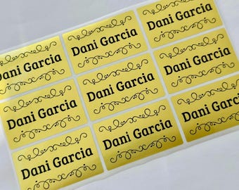 X-Large Gold Personalized Name Stickers: Waterproof School & Business 27 Labels 2” x 1.2”
