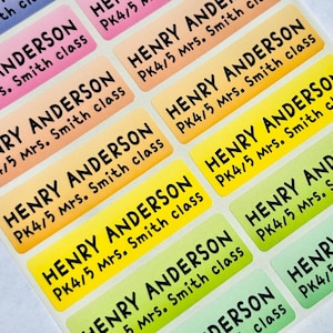 Regenbogen wasserfest Namen Aufkleber für Schule & Kita - Keine Glitzer Kinder Etiketten - Lange Größe personalisierte maßgeschneiderte Etiketten - Hanprinting
