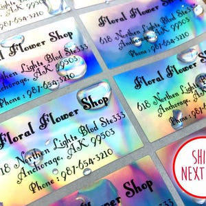 30 Waterproof Custom Return Address Labels with Many Font Options - Silver Hologram Hanprinting