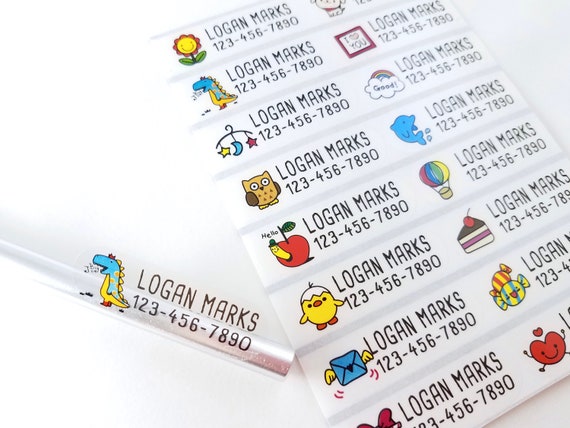 48 long size clear with color image kids labels waterproof name stickers daycare labels customized labels school labels hanprinting kids print font
