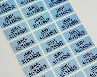 Blue Hologram Waterproof Name Stickers: Custom School & Daycare Labels. 1.18" x 0.5625" (30mm x 15mm)