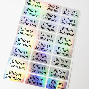 Medium Silver Hologram waterproof Name Stickers Daycare Labels School ...