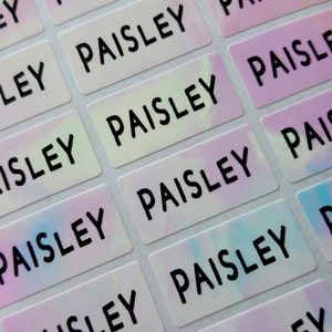 Medium Pink Hologram -Waterproof Name Stickers- Daycare Labels- School Labels Hanprinting