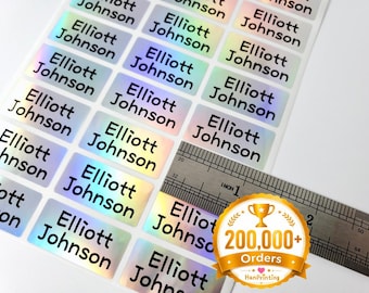 Medium Silver Hologram Name Stickers: Waterproof School & Daycare Labels