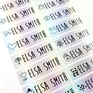 Silber Hologramm Kinder wasserdichte Namensaufkleber mit Mädchen Symbol Designs für Schule & Kindergarten - personalisierte benutzerdefinierte Etiketten Hanprinting