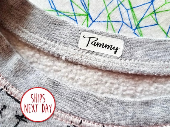 48 Small Iron-On Clothing Labels: Custom White Cloth Labels, Sew-On HanPrinting