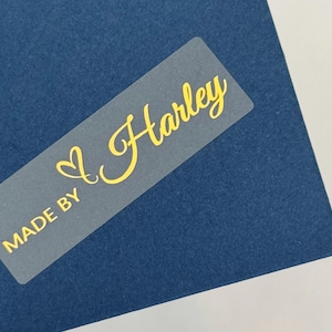 Stylish Gold Ink Clear Waterproof Name Stickers for Business School & Daycare Labels- Long Custom Personalized Label elegant beautiful amazing name stickername label HanPrinting