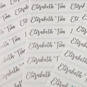 SILVER INK Long Clear Waterproof Name Stickers for Business School & Daycare Labels- School Labels- Long Rectangle Labels Hanprinting elegant sophisticated wedding labels guest list labels lip gloss labels