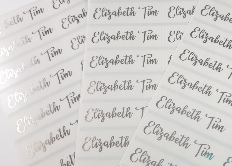SILVER INK Long Clear Waterproof Name Stickers for Business School & Daycare Labels- School Labels- Long Rectangle Labels Hanprinting elegant sophisticated wedding labels guest list labels lip gloss labels