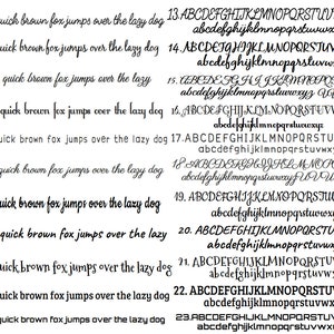 May include: A selection of different fonts, displaying the alphabet and the phrase "The quick brown fox jumps over the lazy dog." Each line features a unique typeface, with both upper and lower case letters, suitable for typography examples.