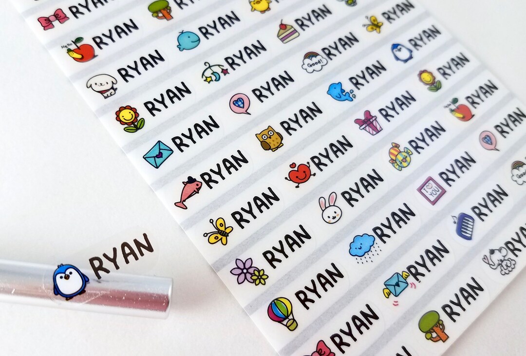 Sticker Name With R Waterproof Name Stickers: Clear Kids Labels With Color Images - Etsy