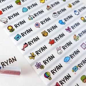 Klein doorzichtig met kleurenafbeeldingen Waterdichte naamstickers voor kinderopvang en kinderlabels- Vaatwasmachinebestendig kinderlabels Aangepaste labels- Handafdruk