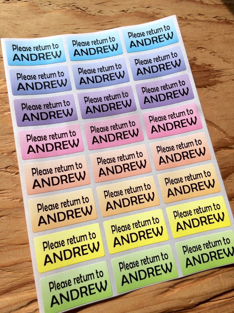 72 Waterproof Name Stickers Daycare Labels Rainbow Gradient Etsy