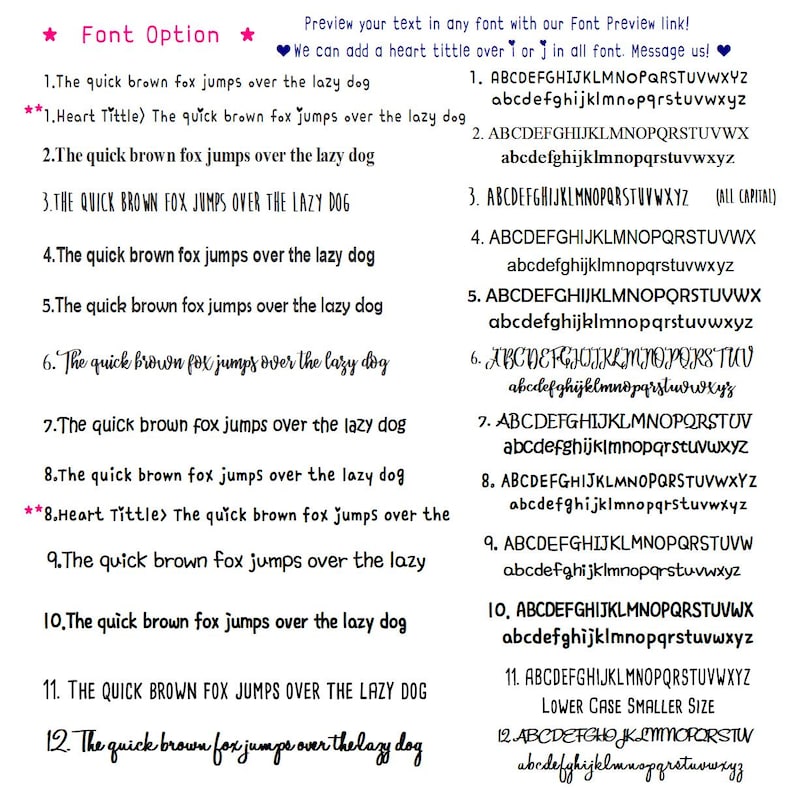 May include: A display of font options on a white background, showcasing the phrase "The quick brown fox jumps over the lazy dog" in different styles. The text includes uppercase, lowercase, and stylized fonts, with an alphabet preview.