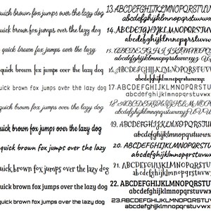 May include: A display of various font styles, showcasing the alphabet and the sentence "The quick brown fox jumps over the lazy dog." Each line presents a different typeface, including both uppercase and lowercase letters, ideal for typography reference.