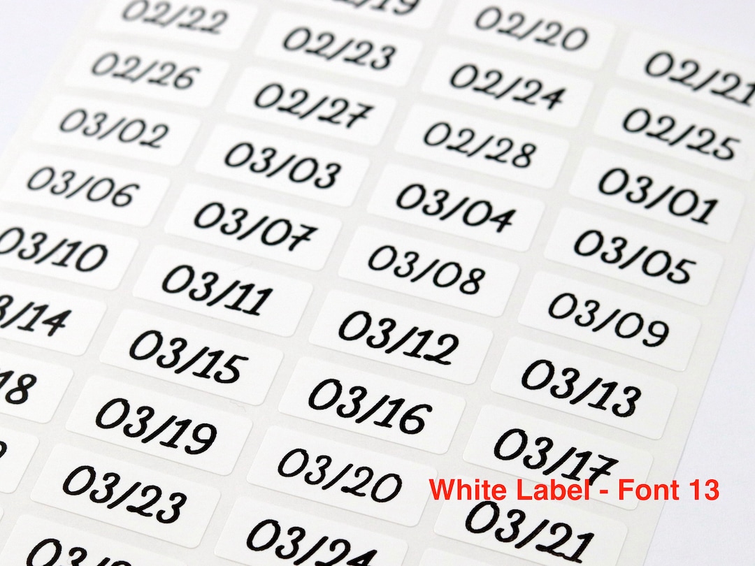1 Month Calendar Labels White With Black Ink MM DD 2 Digit Etsy