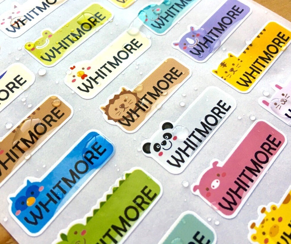 80 Pcs Personalized Labels for Kids Die-Cut, Waterproof Daycare Name Labels | 12 Designs w/ 4 Different Shapes, 3 Sizes | Kids Sticker for Water
