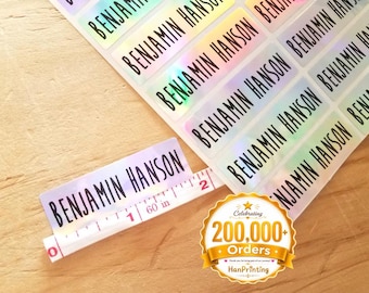 Personalized Silver Hologram Name Stickers: Waterproof Labels (1.85" x 0.5625")