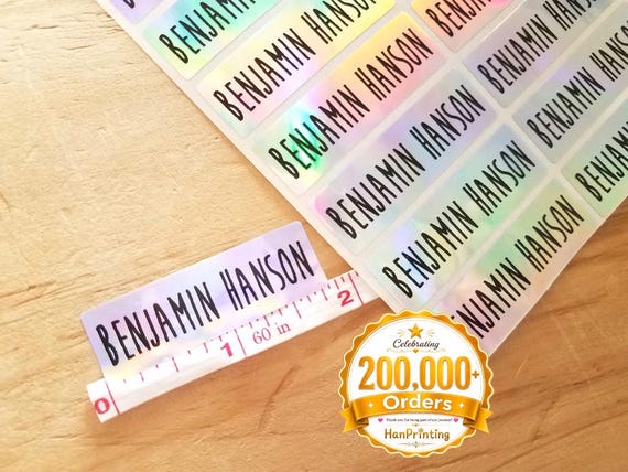 Personalized Silver Hologram Name Stickers: Waterproof Labels (1.85" x 0.5625")