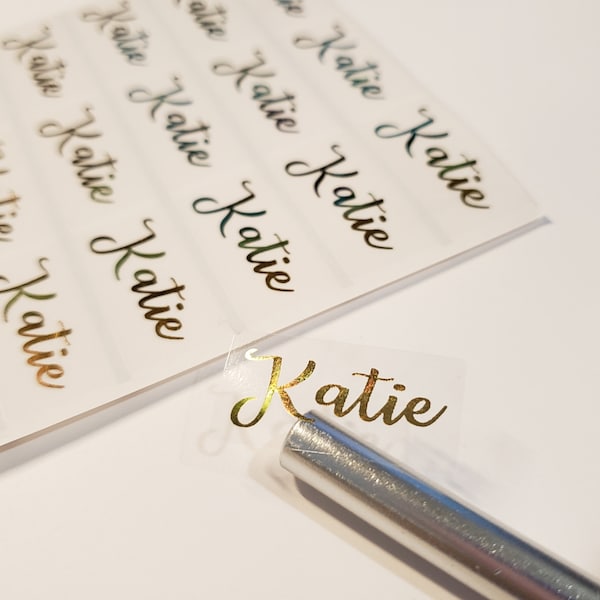 GOLD Ink Clear Waterproof Name Stickers- Daycare Labels- Clear Kids labels- Medium Size- Customized Labels Hanprinting