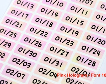 1 Month Calendar Labels Pink Hologram with Black Ink - MM/DD - 2 Digit Month and Date - Single Month Calendar Labels