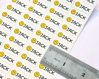 Smiley Face Waterproof Name Stickers: Daycare & Kids Labels