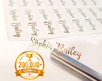 Gold Ink Long Clear Name Stickers: Waterproof Personalized Labels 1.85" x 0.5625"(47mm x 15mm)