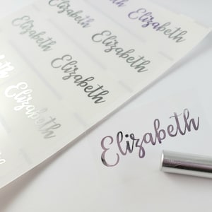 30 SILVER INK Große, klare, wasserfeste Namen Aufkleber mit silberfarbener Tinte für Business & Schule Kindergartenetiketten - große Rechtecke Hanprinting