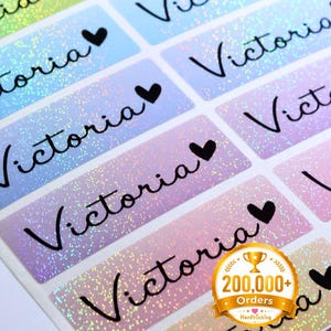 Glitter Rainbow Waterproof Long Name Stickers: Personalized Kids HanPrinting Labels 1.81" x 0.5625"