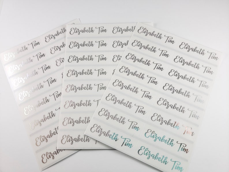 SILVER INK Long Clear Waterproof Name Stickers for Business School & Daycare Labels- School Labels- Long Rectangle Labels Hanprinting elegant sophisticated wedding labels guest list labels lip gloss labels